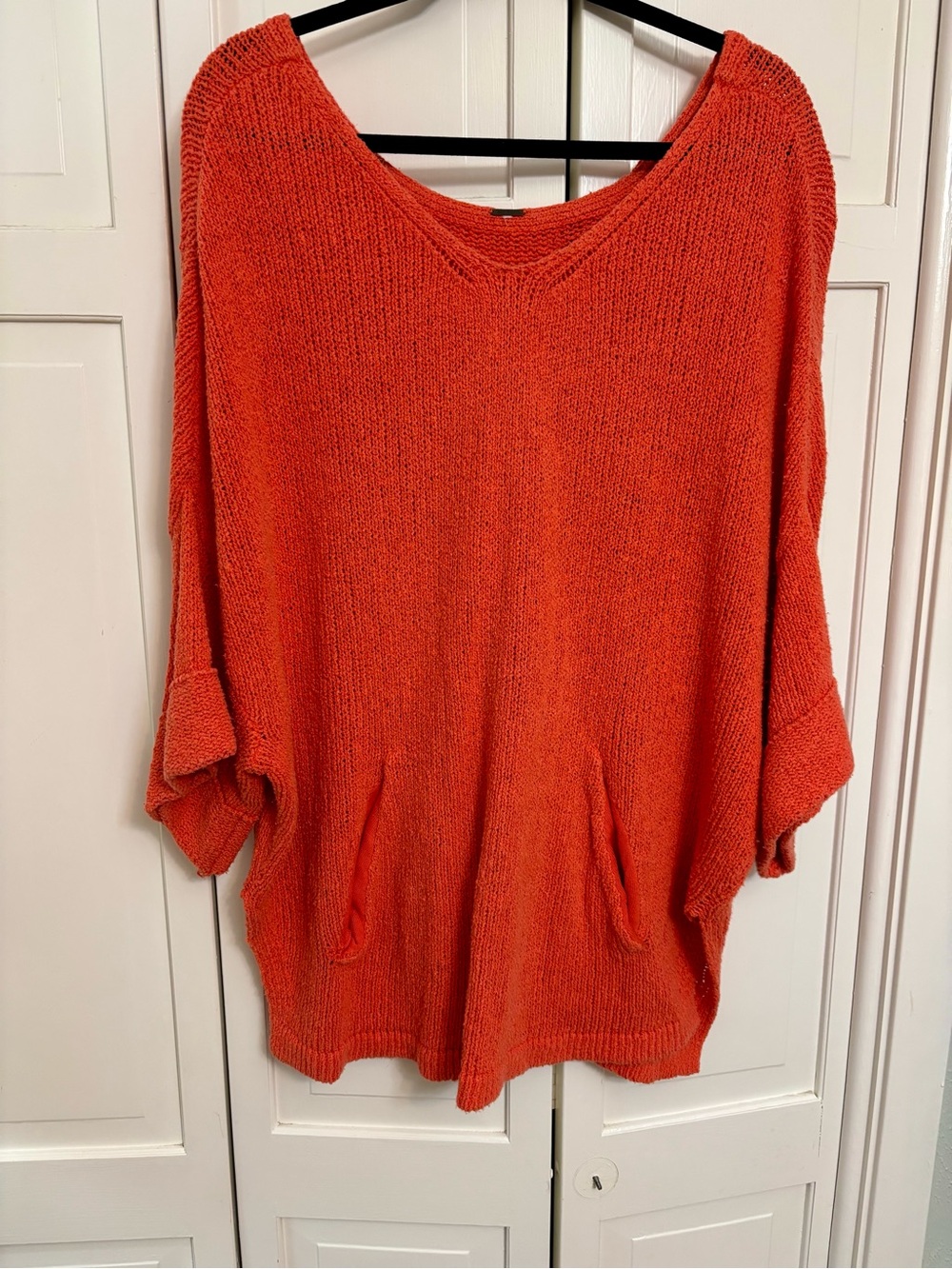 Free People Orange Oversized Slouchy Knit Tunic Sweater Pockets